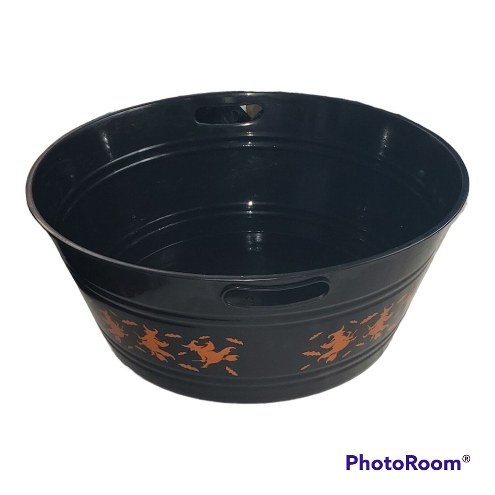 Large Trick Or Treat Candy/lce Bucket. Drinks 19.5" Diameter. 8.5" Depth  Witchs